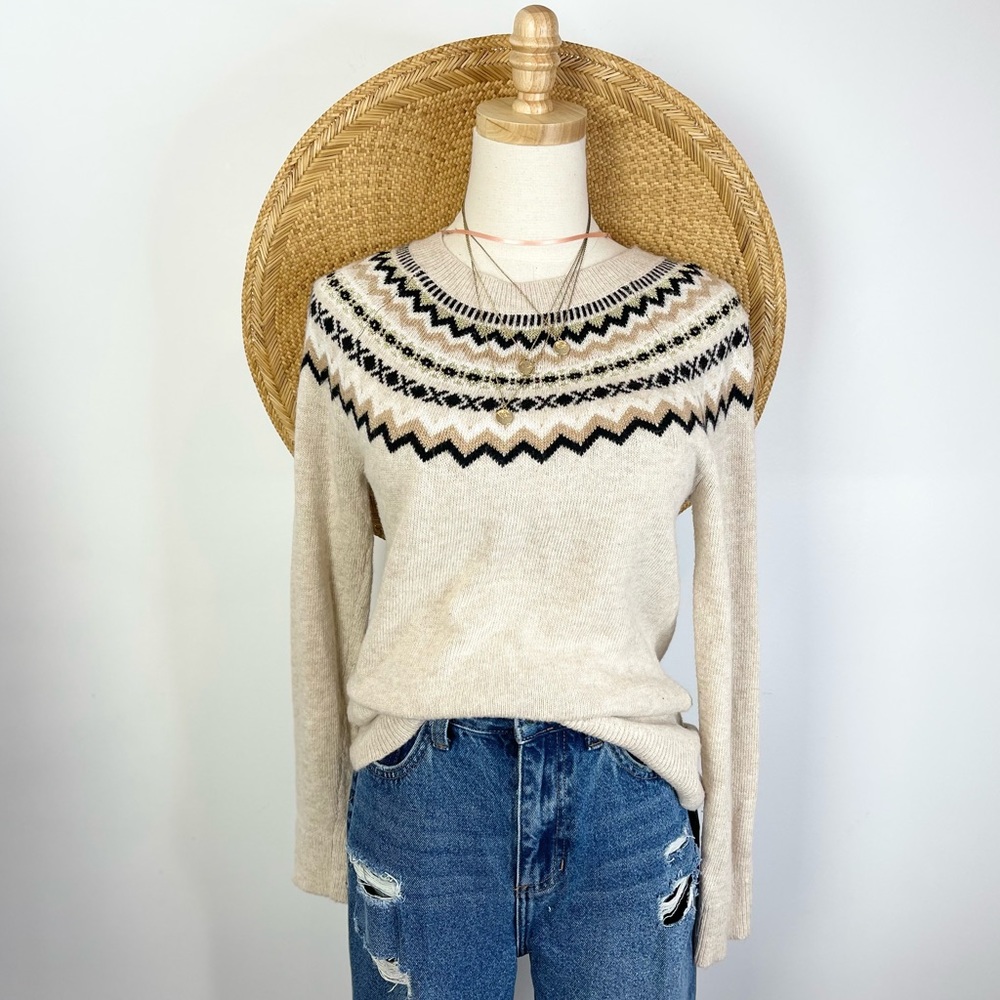 Loft Crew Neck Tribal Print Pullover Sweater